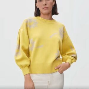 Everlane Cotton Merino Floral Crew Sweater - Yellow Sunshine - Size L